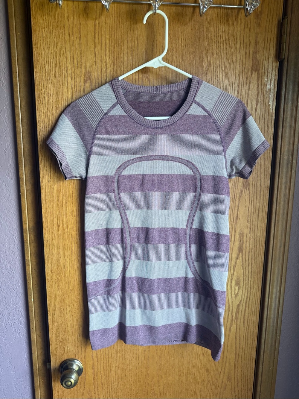 Striped Purple & Light Gray Knit Short Sleeve Top
